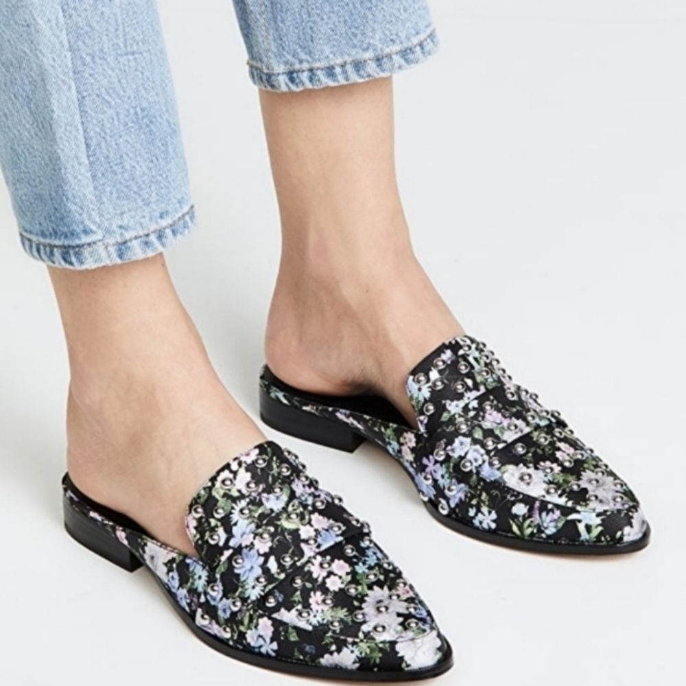 rebecca minkoff slip-on mules milena floral studded womens size 7 - Picture 2 of 8